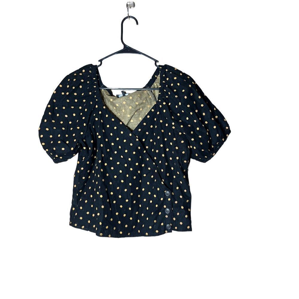Madewell Corduroy Black and beige Puff Sleeve Top Size XS‎
